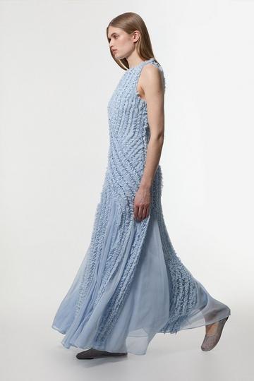 Embellished Ruffle Keyhole Cutout Woven Maxi Dress pale blue