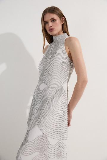 Embellished Geo Halter Woven Maxi Dress ivory