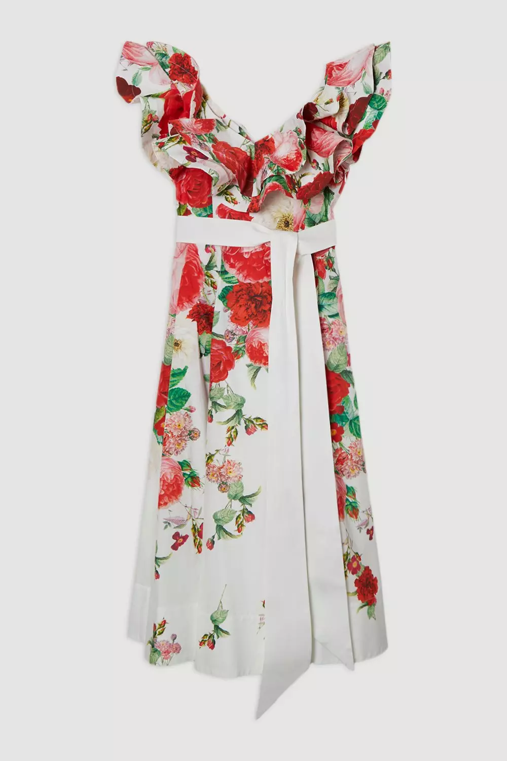 KAREN MILLEN* コットンポプリン ラッフル タイベルトドレス Plus Size Floral Cotton Poplin Structure Ruffle Tie Belt