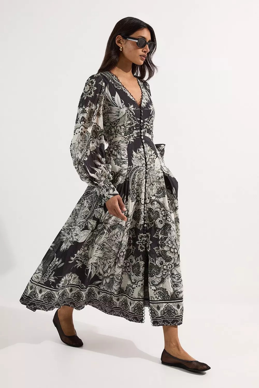 安心追跡【KAREN MILLEN】タイル シルクコットン マキシドレス bkk24451_mono_xl?$