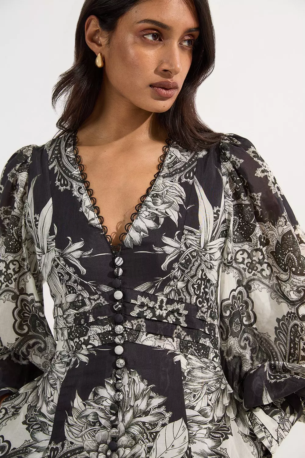 ★Karen Millen★タイルシルクコットンプランジ マキシドレス bkk24451_mono_xl?pdp.template