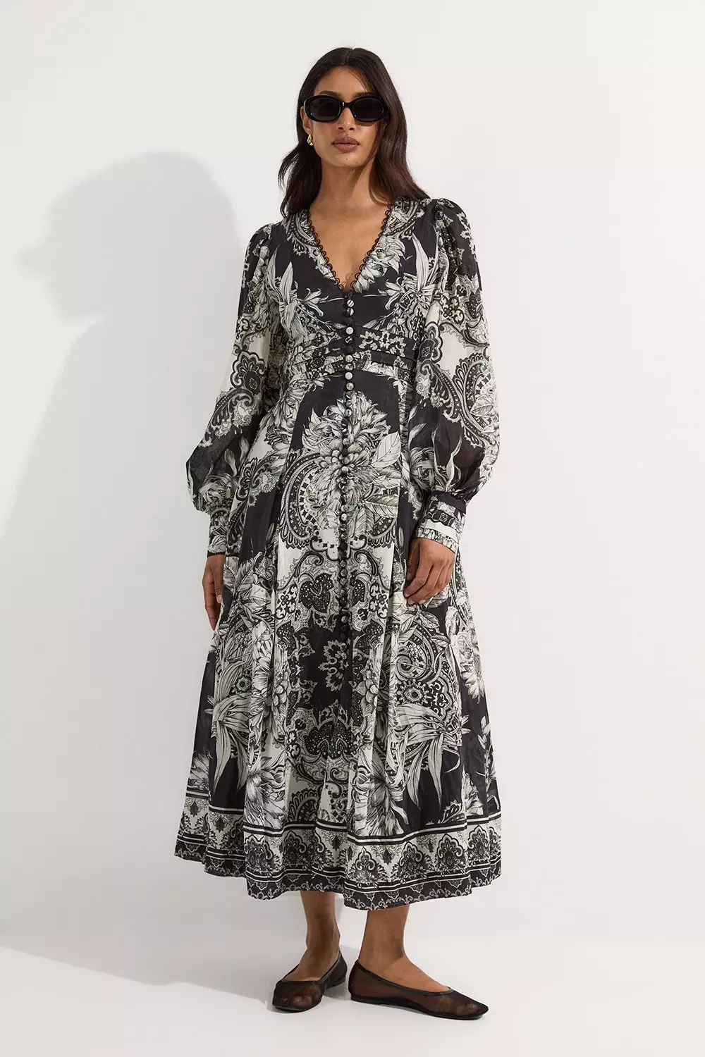 【KAREN MILLEN】シルク コットン プランジネック マキシ ドレス Silk Cotton Rose Print Halter Woven Maxi Dress | Karen Millen