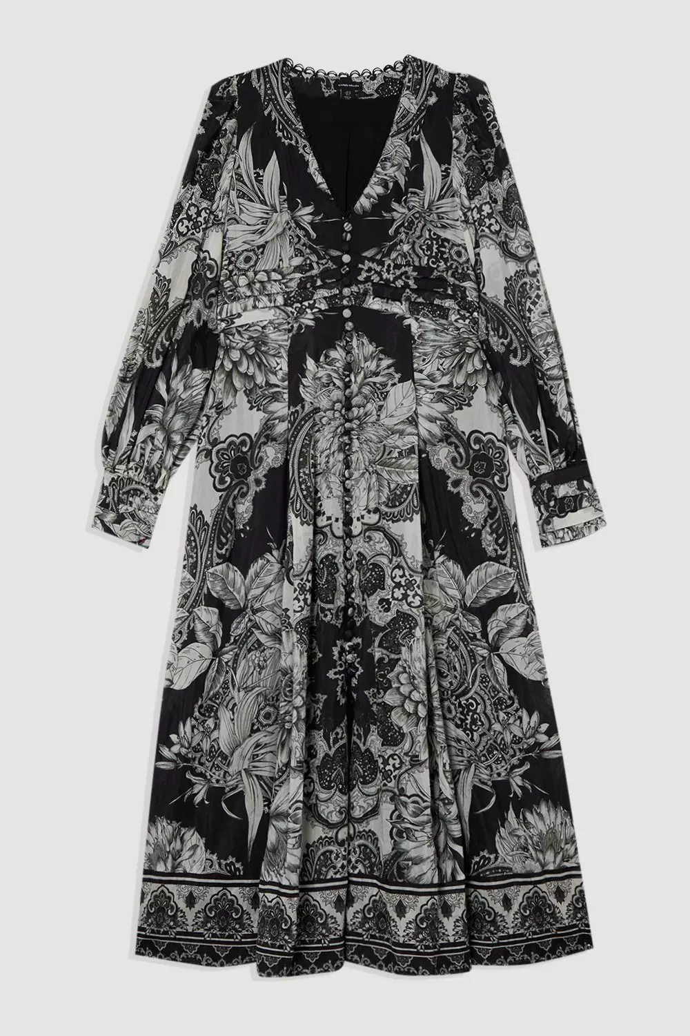 KAREN MILLEN■フリルポンチコットンミックス マキシドレス ☆Karen Millen アシンメトリックドレープフリル 上質マキシ