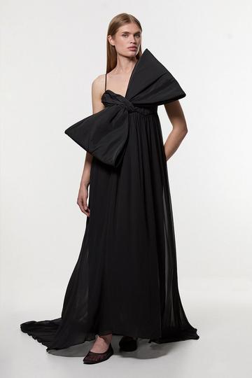 Tall Taffeta Bow Detail Woven Maxi Dress black