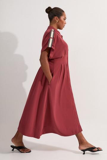 Plus Size Crepe Woven Shirt Dress With Contrast Stripe Trim rose