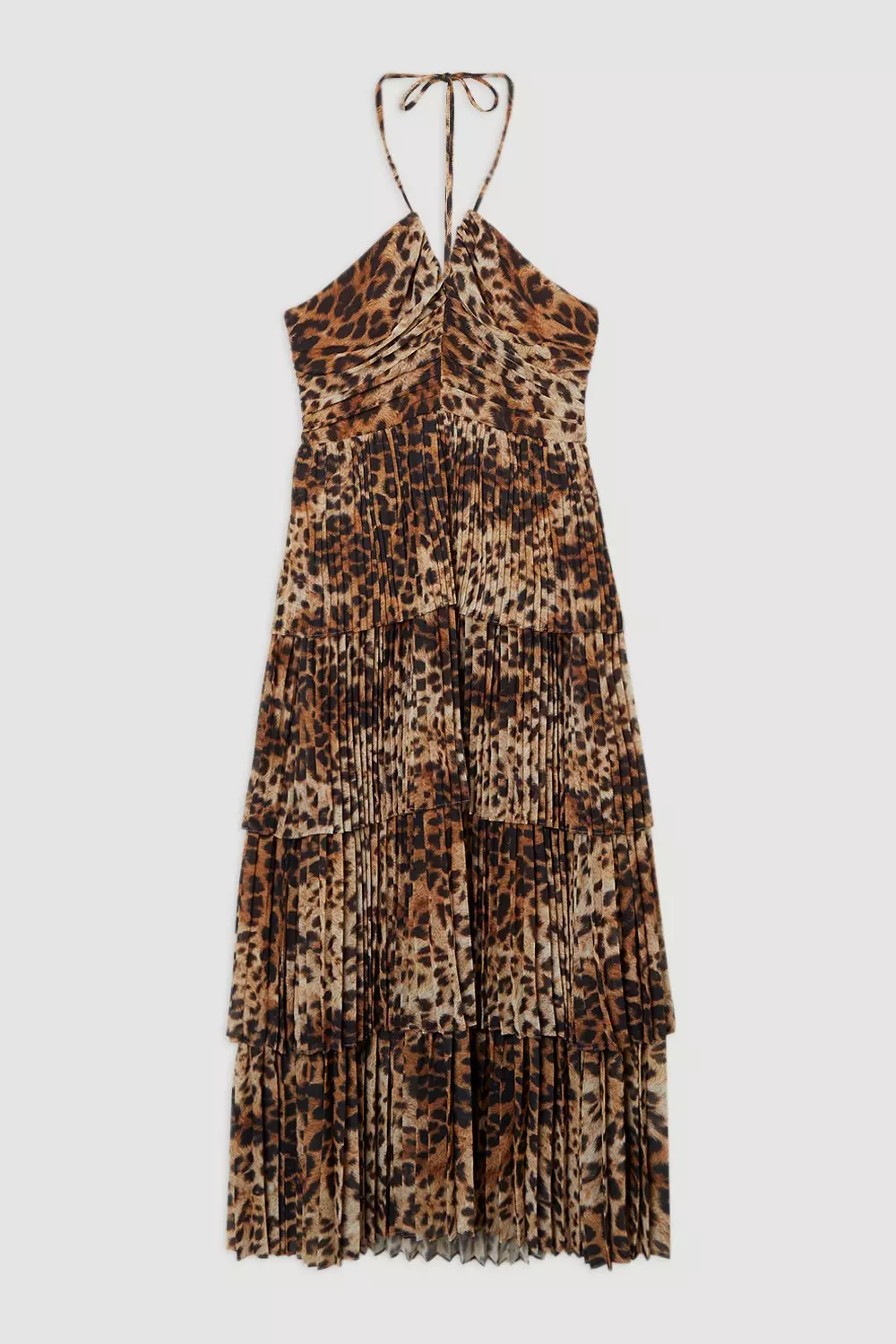 Petite Animal Georgette Crinkle Tiered Halterneck Midi Dress