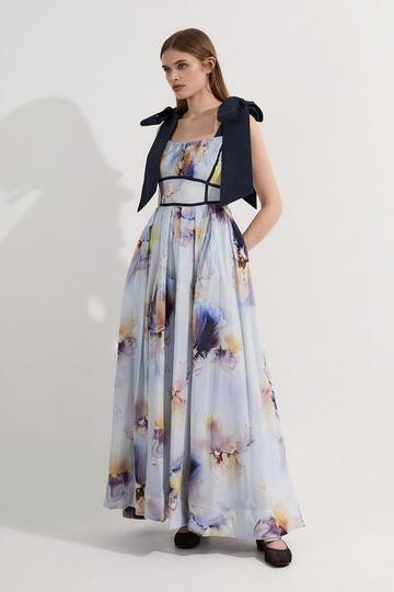 Spring Floral Silk Cotton Woven Strappy Dress floral