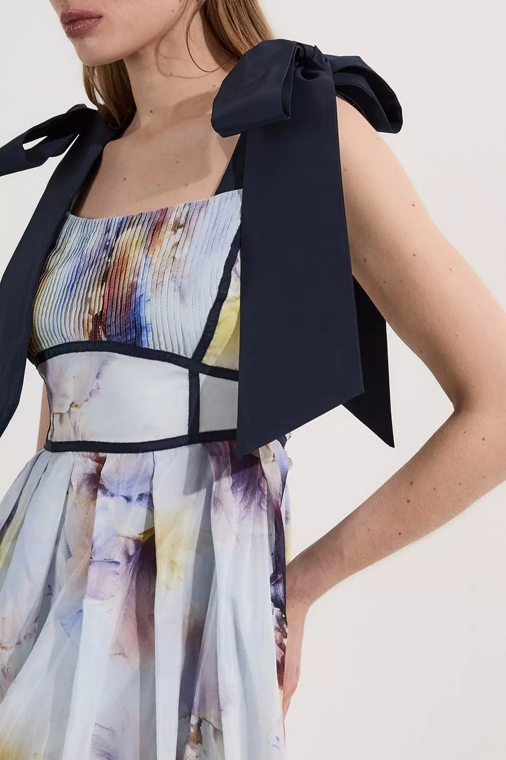 Spring Floral Silk Cotton Woven Strappy Dress | Karen Millen