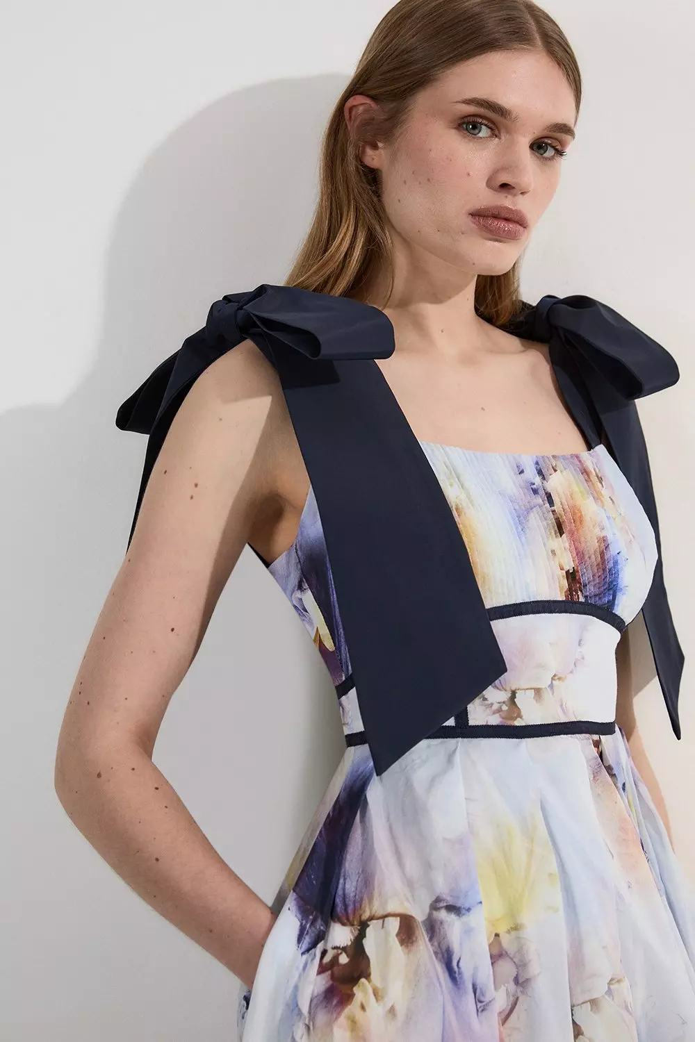 Spring Floral Silk Cotton Woven Strappy Dress | Karen Millen