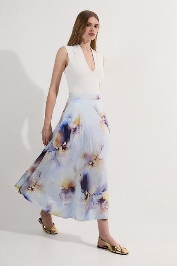 Spring Floral Silk Cotton Woven Prom Skirt floral