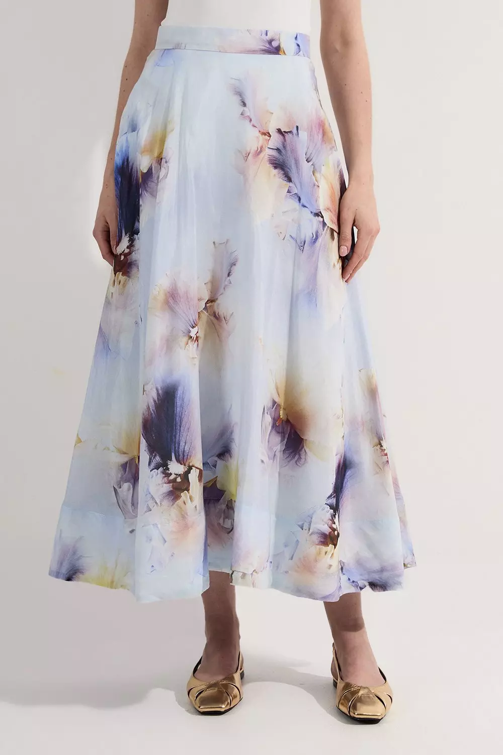 Spring Floral Silk Cotton Woven Prom Skirt | Karen Millen