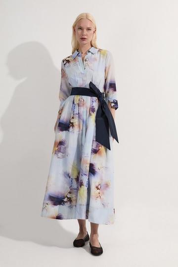 Spring Floral Silk Cotton Woven Shirt Dress floral