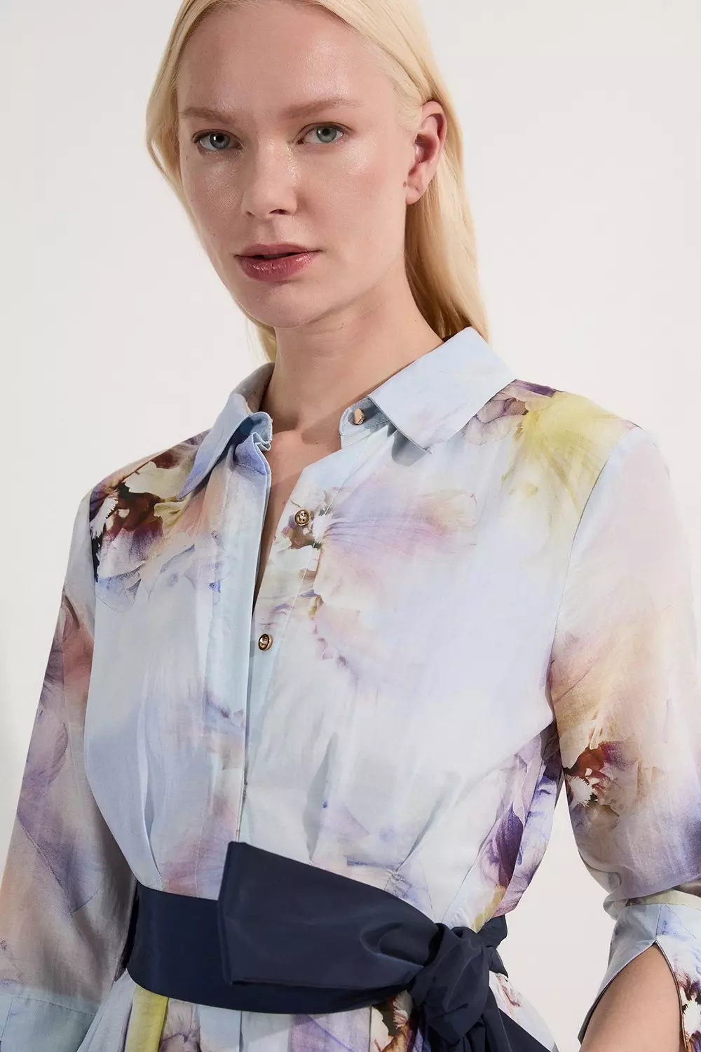 ★Karen Millen★ フローラルシルクコットンシャツドレス Spring Floral Silk Cotton Woven Shirt Dress | Karen Millen