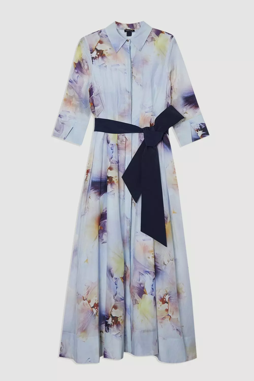 Spring Floral Silk Cotton Woven Shirt Dress | Karen Millen