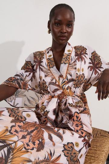 Abstract Print Cotton Kimono Sleeve Woven Maxi Dress multi
