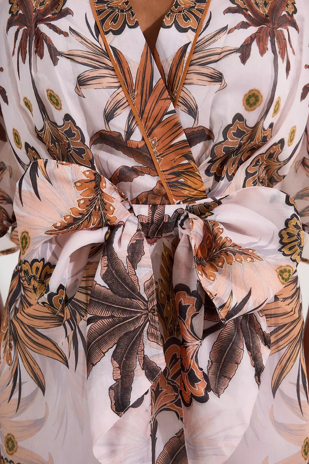 Plus Size Abstract Print Cotton Kimono Sleeve Woven Maxi