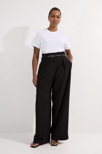 Plus Size Compact Stretch Essential Tailored High Waist Wide Leg Trouser black