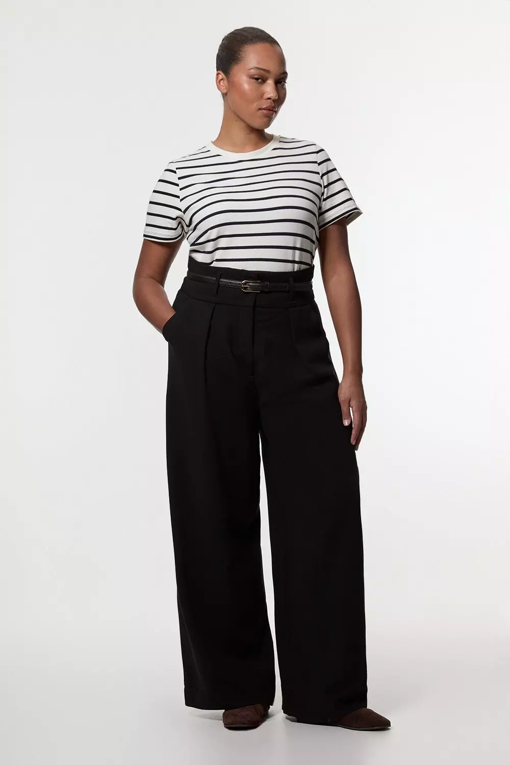 Karen Millen::パンツ:UK8[RESALE] KAREN MILLEN Faux Leather High Waisted Wide Leg Trousers