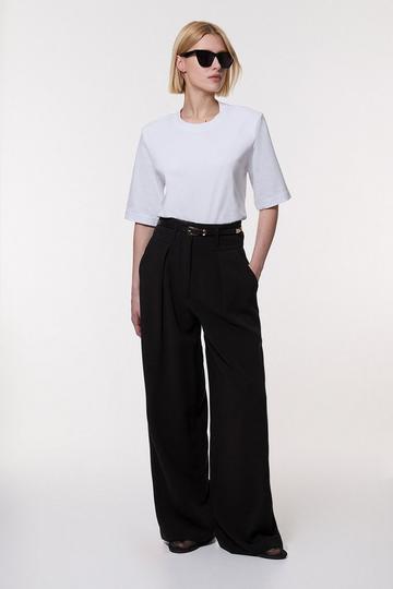 Tall Compact Stretch Essential Tailored High Waist Wide Leg Trouser black
