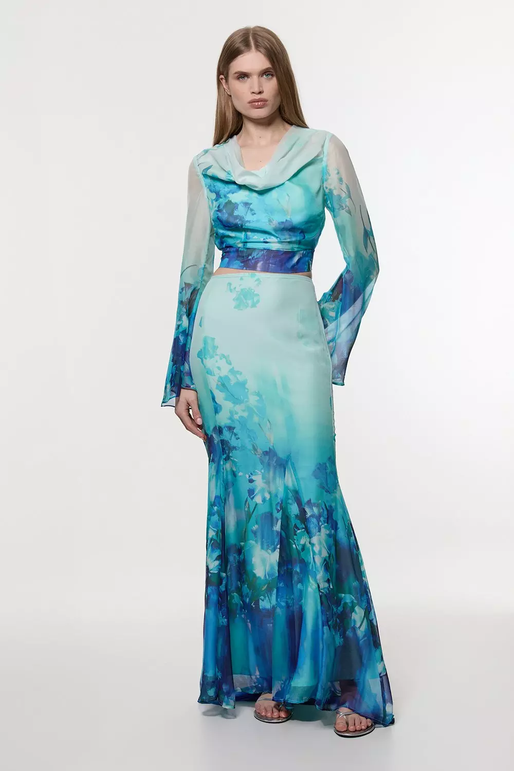 Ombre Floral Cowl Front Woven Top | Karen Millen