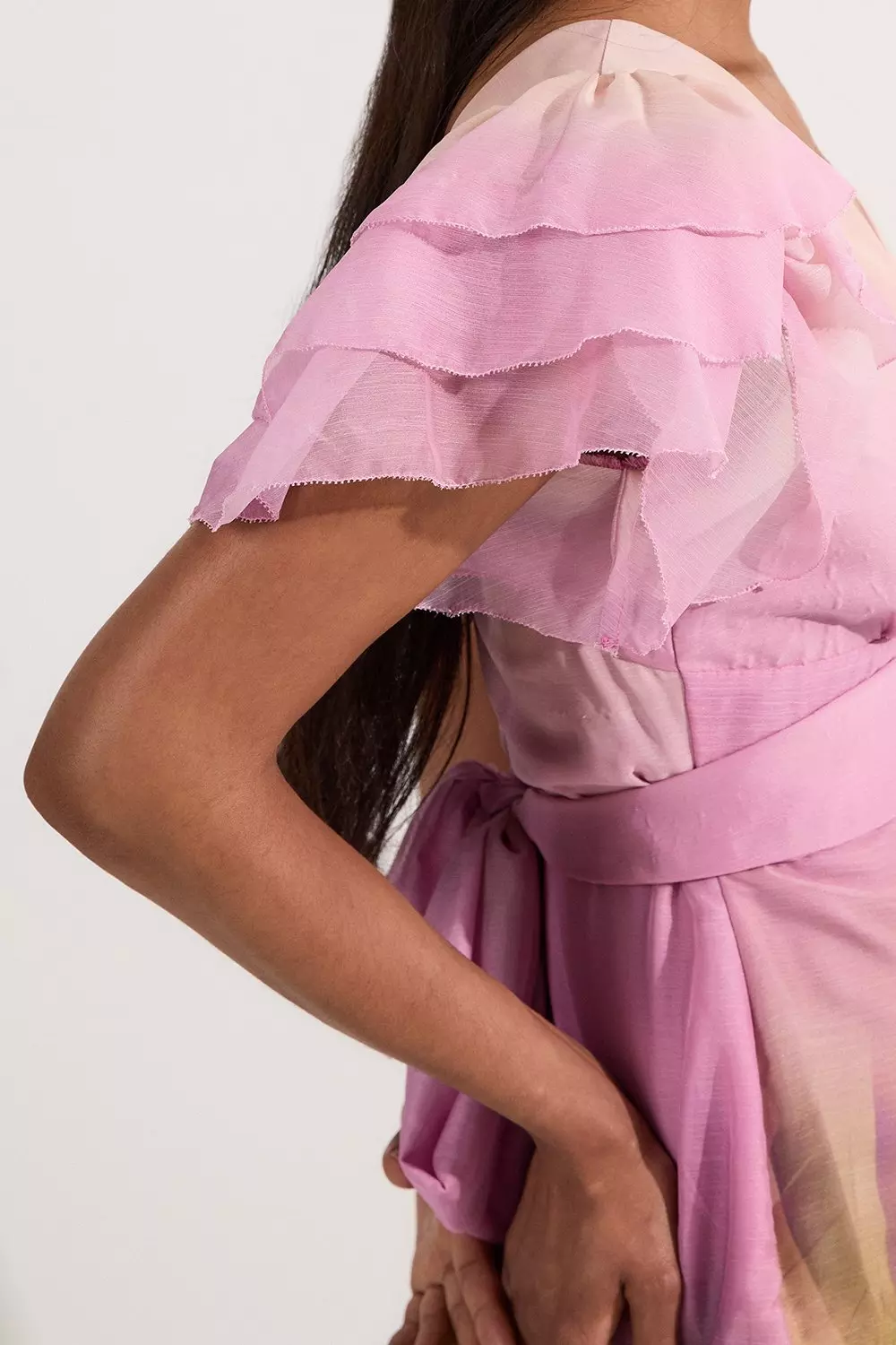 Ombre Floral Ruffle Sleeve Button Through Maxi Dress | Karen