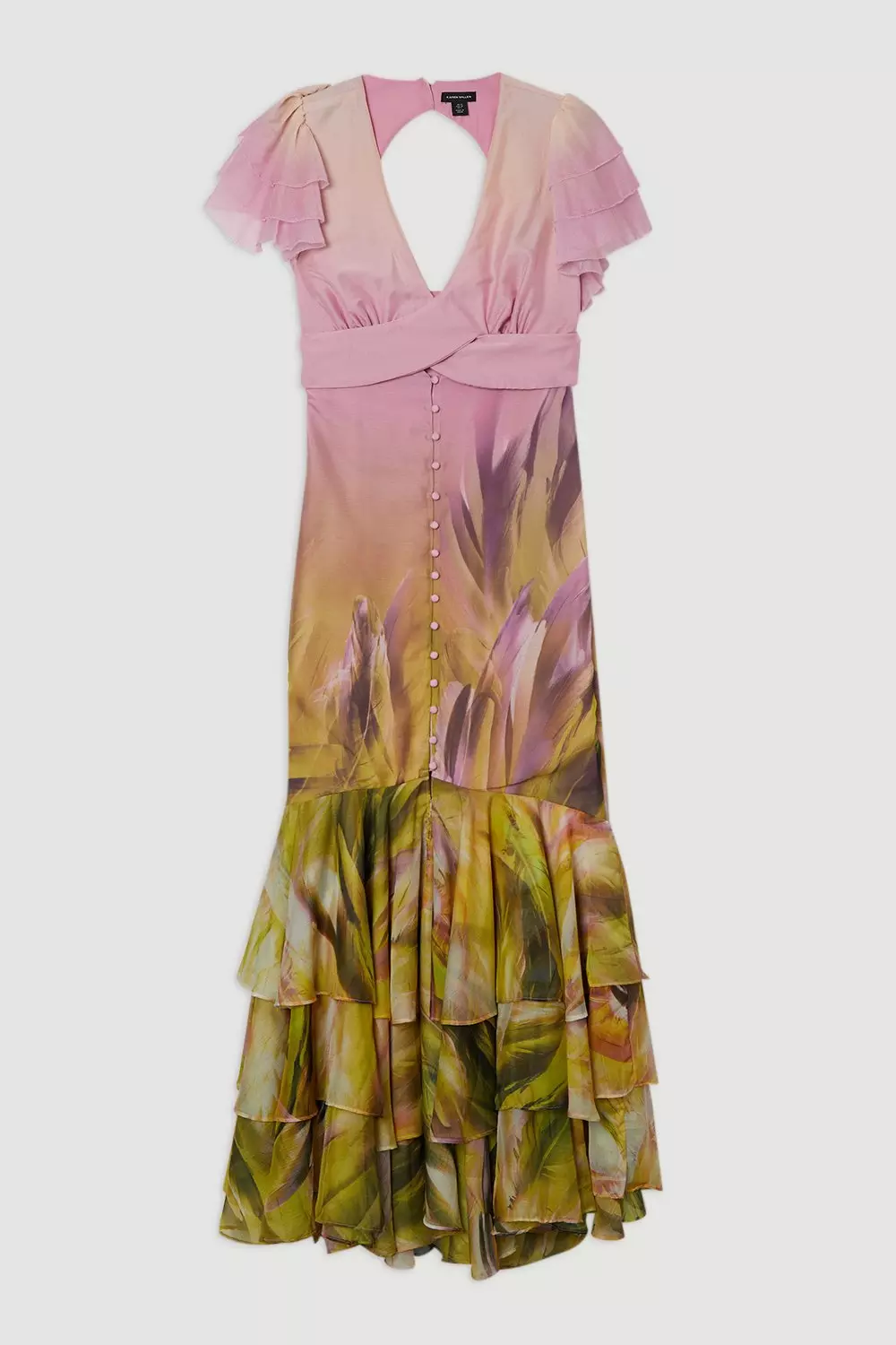 Ombre Floral Ruffle Sleeve Button Through Maxi Dress | Karen