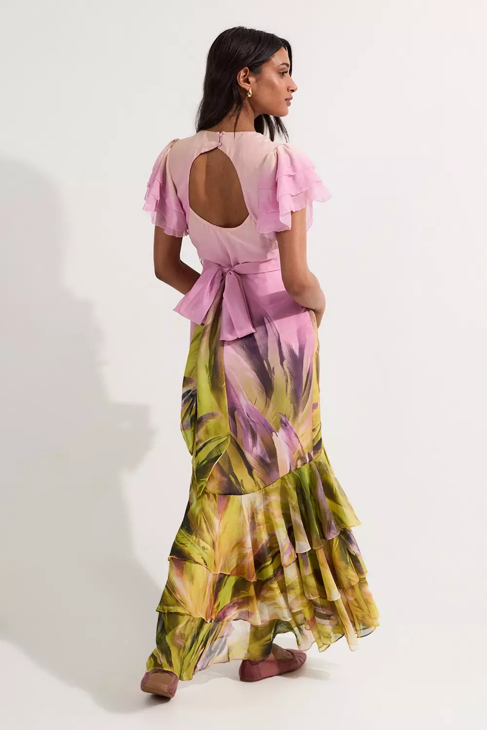 【Karen Millen】オーガンジープランジカラー マキシドレス bkk22020_floral_xl?pdp.template