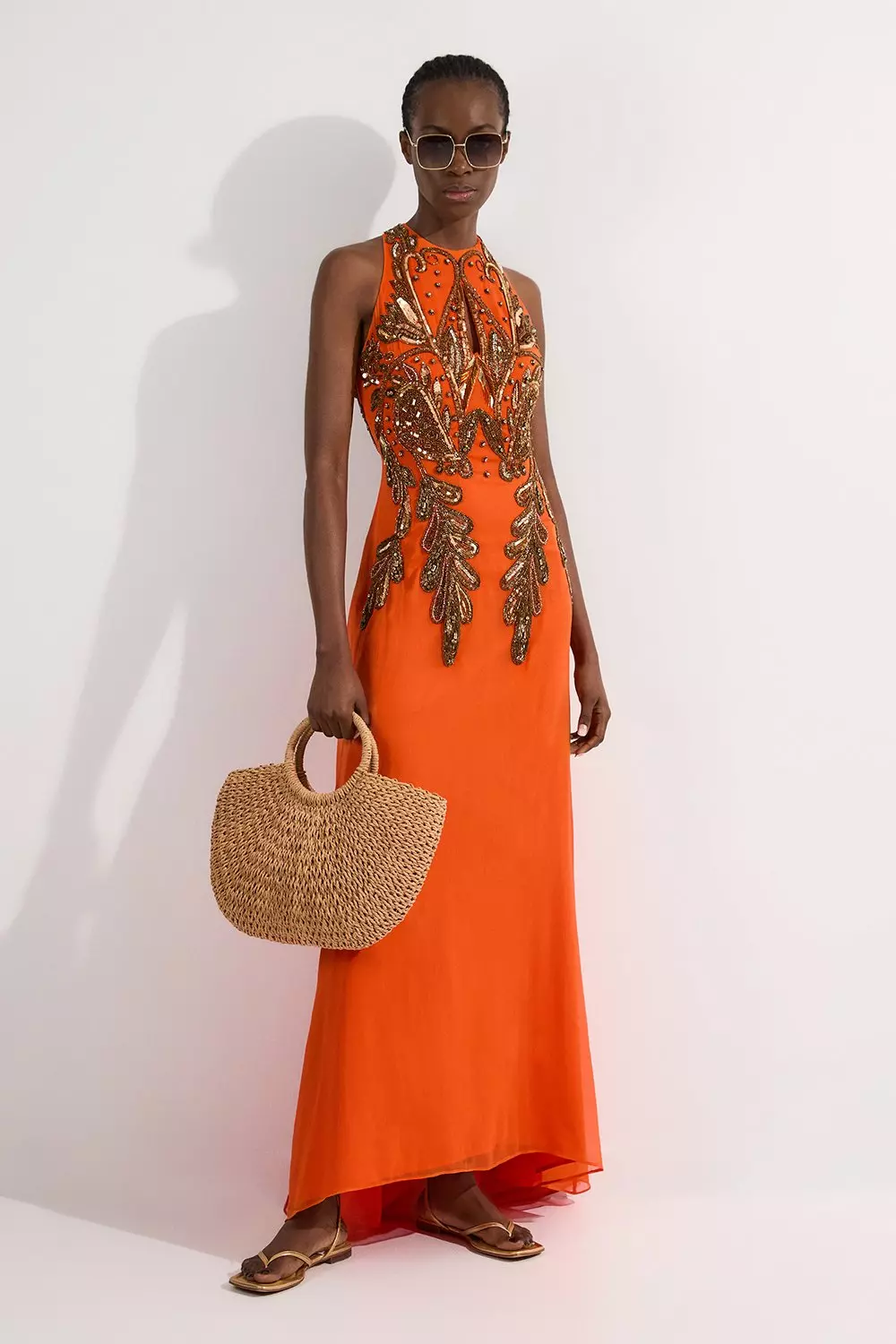 KAREN MILLEN ホルターネック ビーズディテール マキシドレス Halter Neck Bugle Bead Detail Woven Maxi Dress | Karen Millen