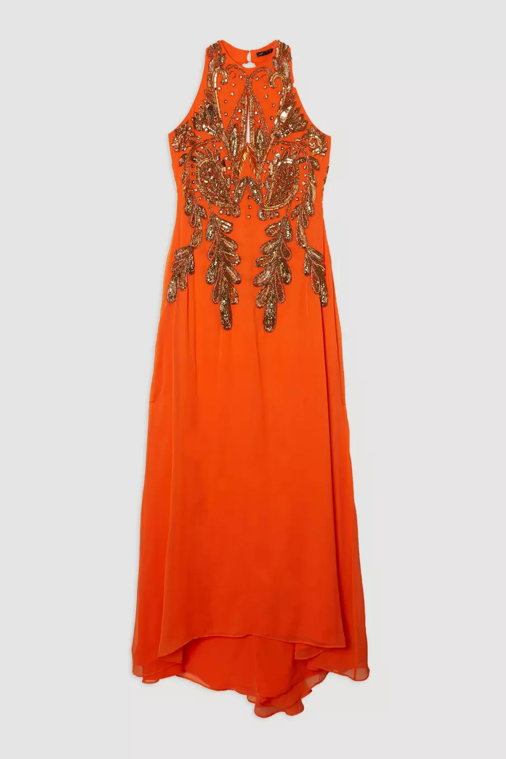 Halter Neck Bugle Bead Detail Woven Maxi Dress | Karen Millen