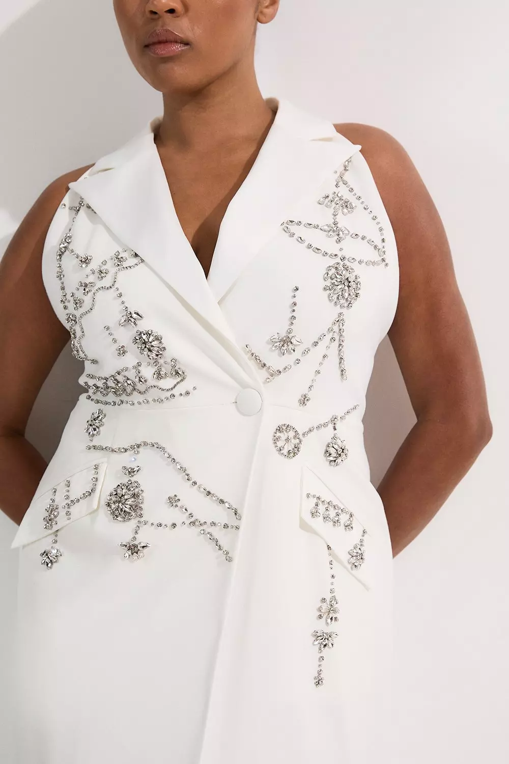 ◆Karen Millen◆ クリスタル装飾 キャディノースリーブブレザー Plus Size Crystal Embellished Cady Sleeveless Blazer | Karen