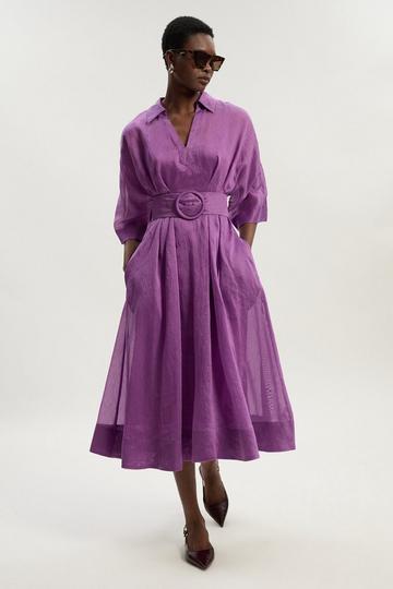 Purple Organdie Plunge Collared Woven Maxi Dress