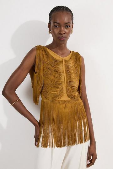 Draped Fringe Knitted Top chartreuse