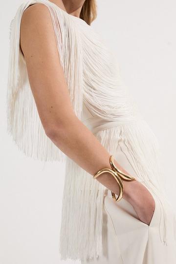 Draped Fringe Knitted Top ivory