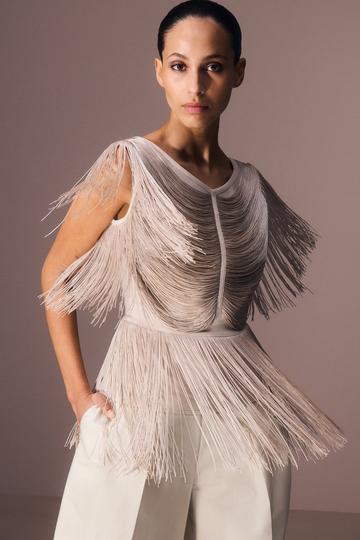 Silver Draped Fringe Knitted Top