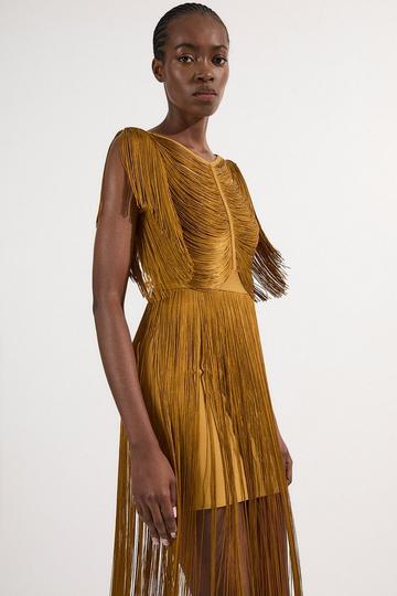 Maxi Draped Fringe Knitted Mini Dress chartreuse