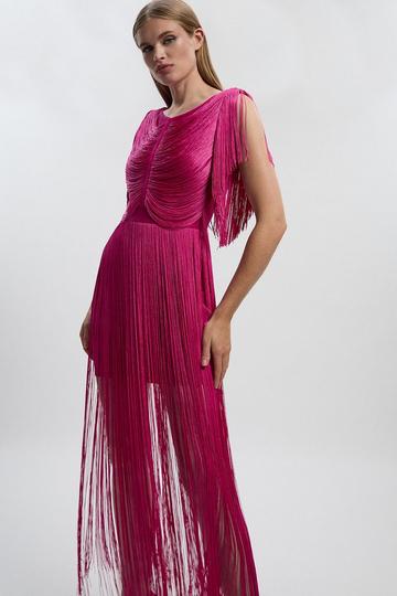 Maxi Draped Fringe Knitted Mini Dress magenta