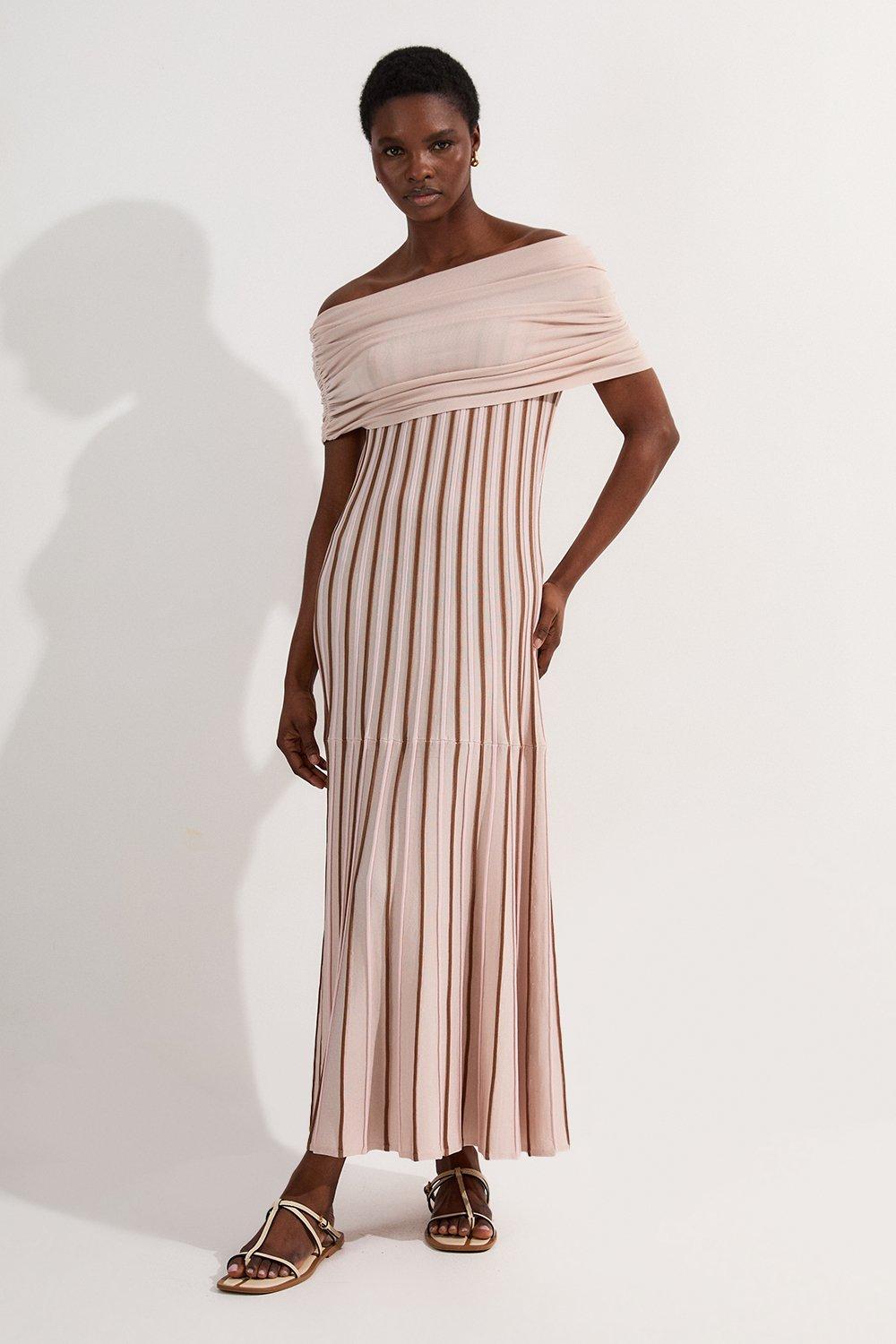 【KAREN MILLEN】ストライプトリム付きクレープ織りシャツドレス KAREN MILLEN Striped Cutwork Midi Shirt Dress in Mono | endource