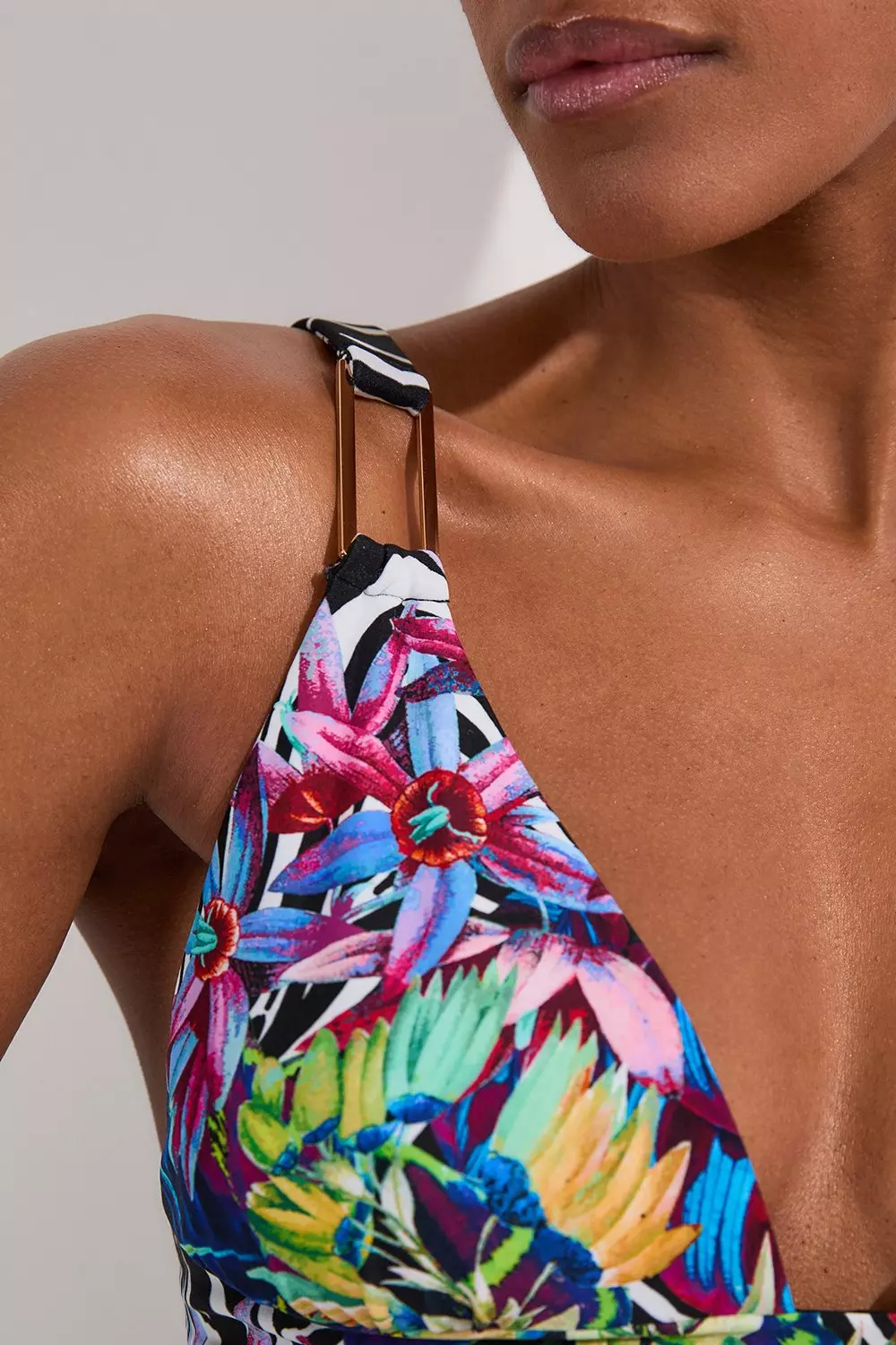 Multi Tropical Floral Plunge Bikini Top alternative image