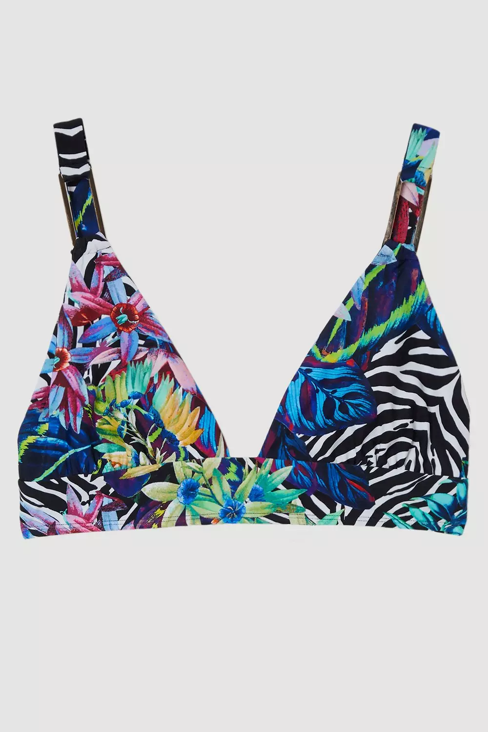 Multi Tropical Floral Plunge Bikini Top alternative image