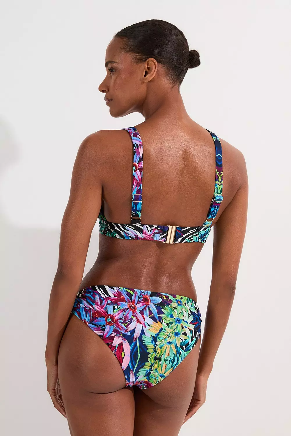 Multi Tropical Floral Plunge Bikini Top alternative image