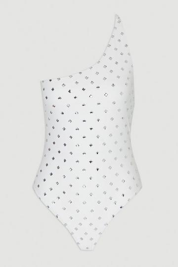 White Stud One Shoulder Swimsuit