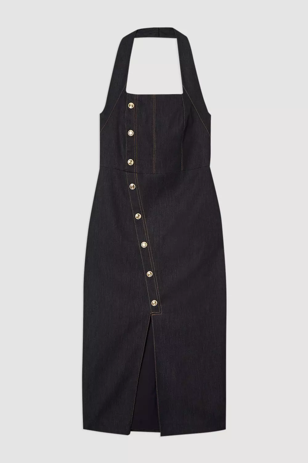 Tailored Denim Halter Neck Pencil Midi Dress | Karen Millen