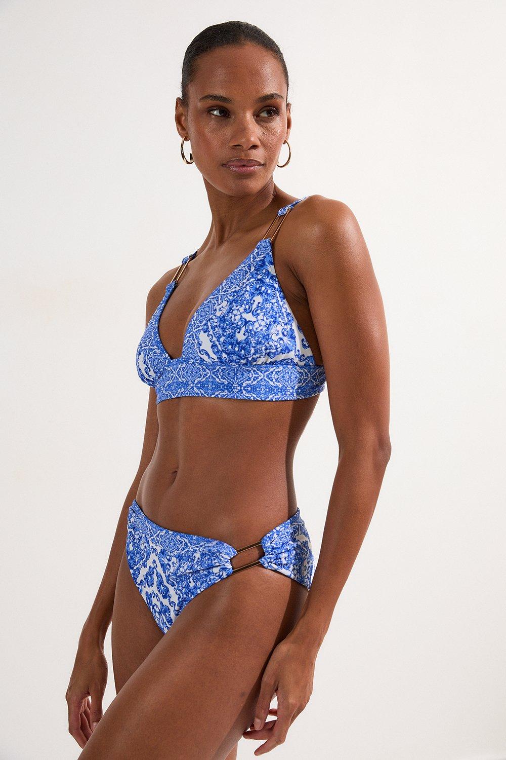 Multi Blue Scarf Print Bikini Bottom