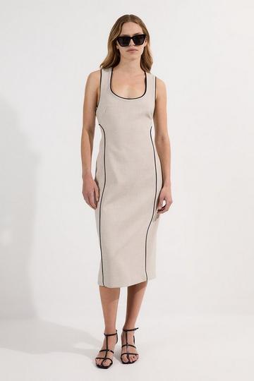 Tailored Marl Contrast Tipped Pencil Midi Dress neutral