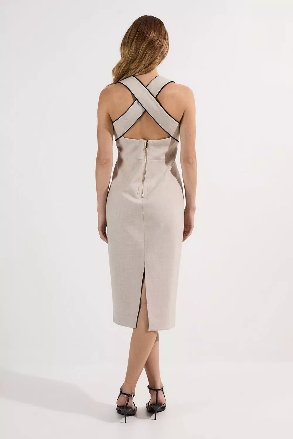 【Karen Millen】アシンメトリック ペンシルミディドレス Tailored Marl Contrast Tipped Pencil Midi Dress | Karen Millen