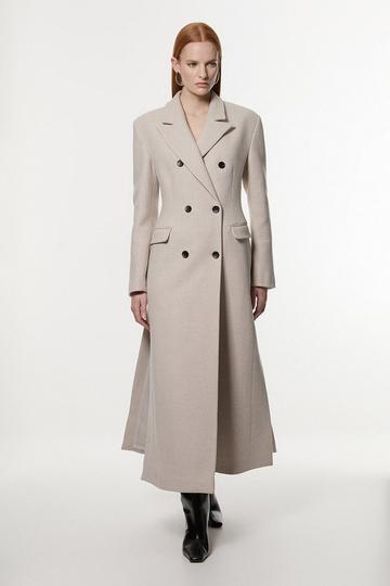 Petite Italian Wool Mix Maxi Double Breasted Tailored Coat oatmeal