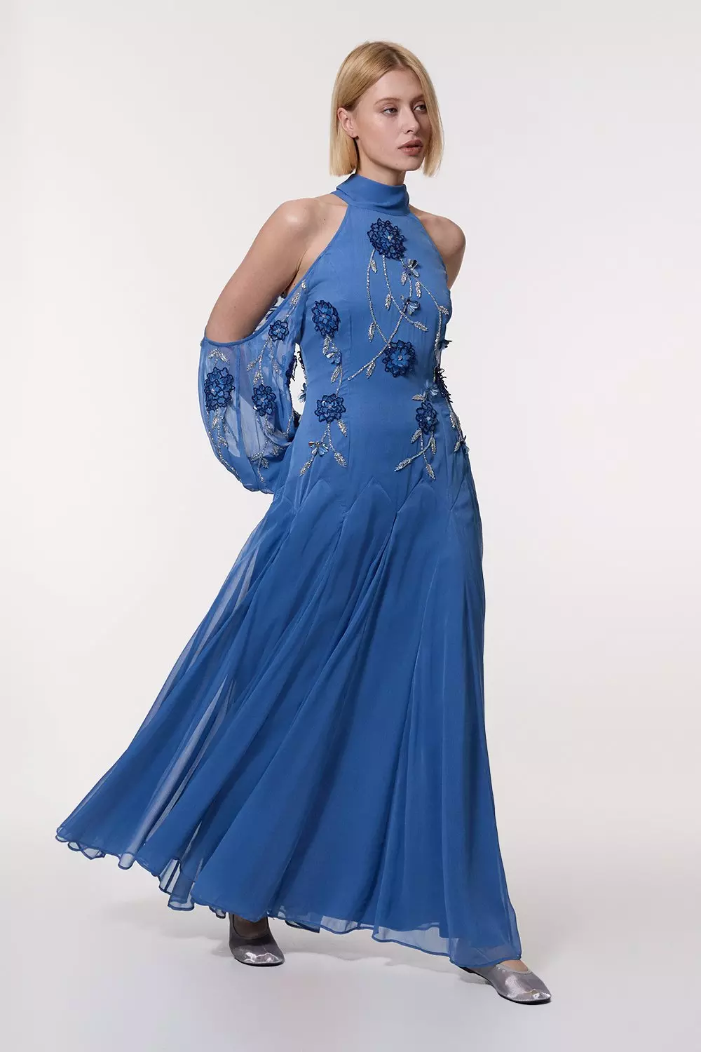 【KAREN MILLEN】プチ コールドショルダー フローラルドレス bkk21378_navy_xl?pdp.template