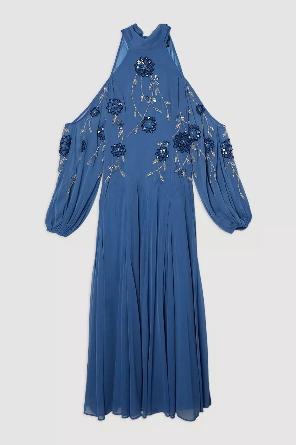 Cold Shoulder 3D Floral Applique Woven Maxi Dress | Karen Millen