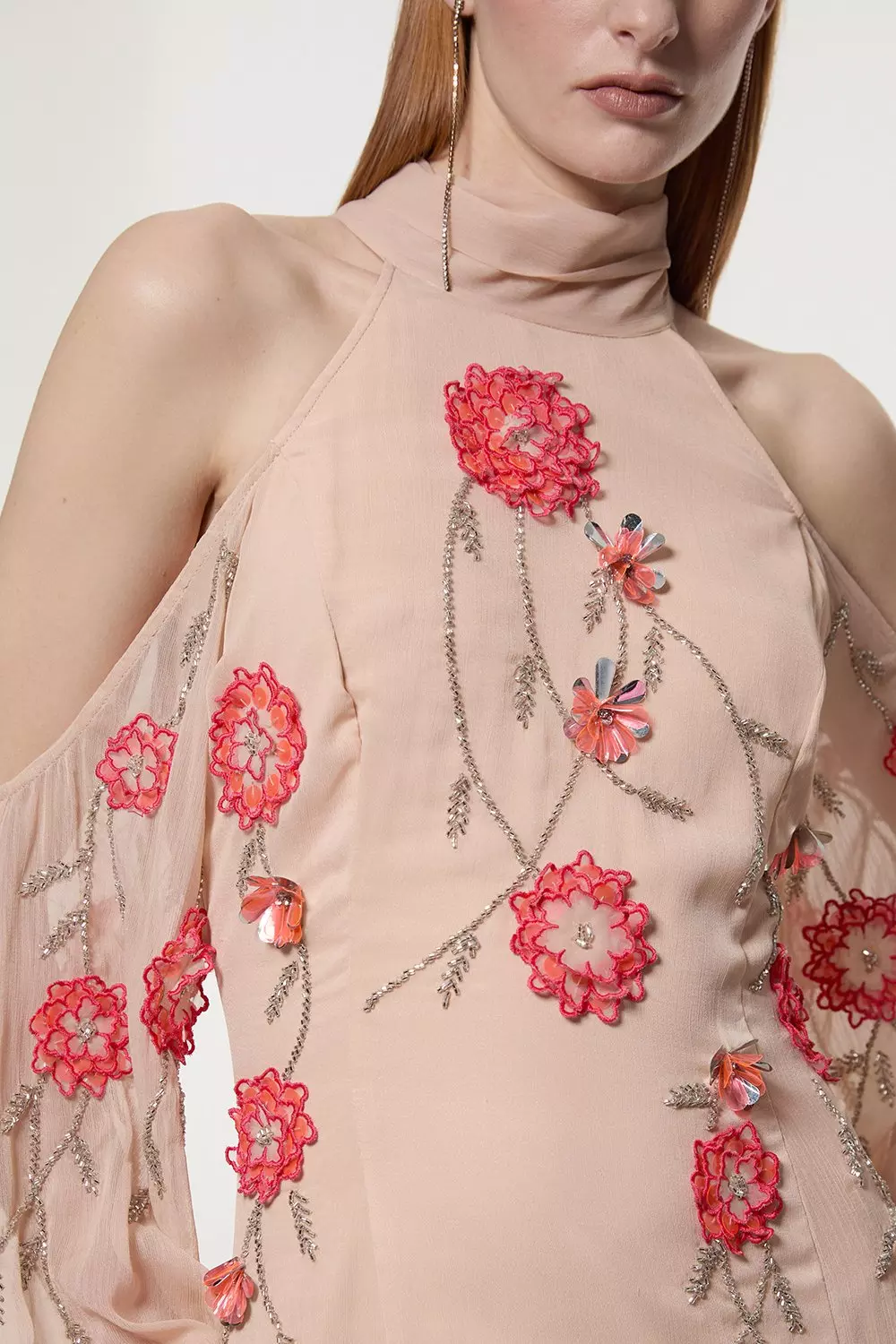【Karen Millen】 ３D フラワーアップリケ マキシ ドレス bkk24580_blush_xl?$