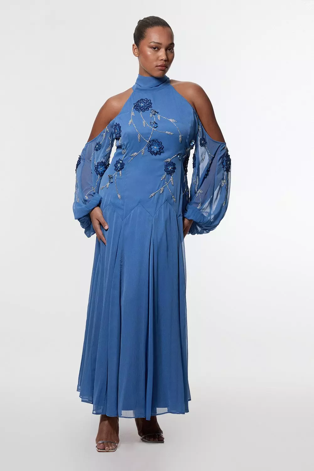 Tall Halter Neck Feather Sequin Detail Woven Maxi Dress
